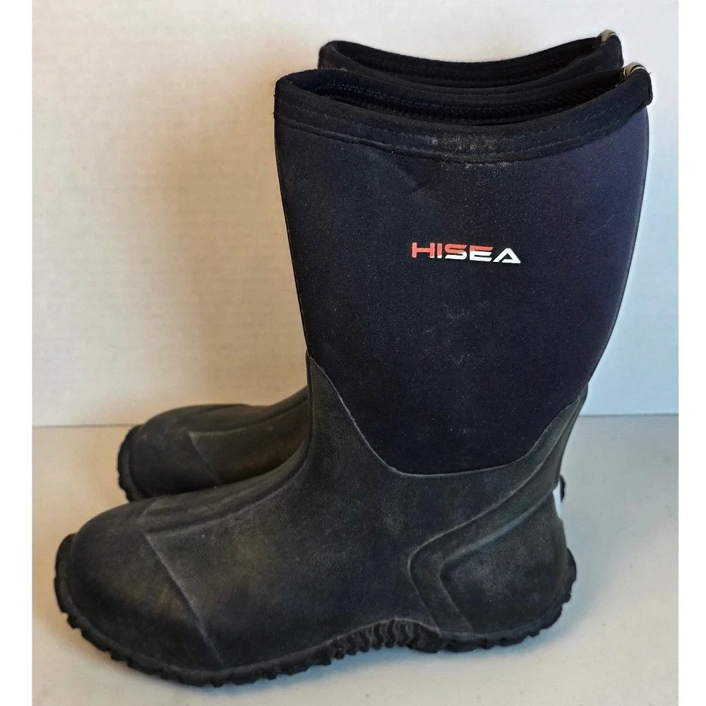 HISEA Kids‎ Rubber Neoprene Rain Snow Boots Black Waterproof Size 4 Muck Boot